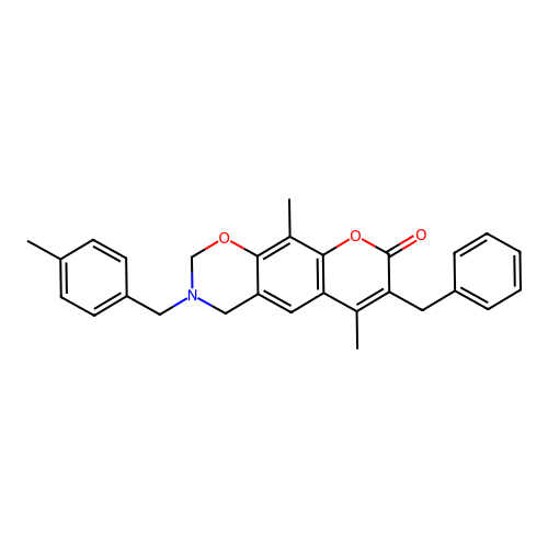 7-benzyl-6,10-dimethyl-3-(4-methylbenzyl)-3,4-dihydrochromeno[6,7-e][1,3]oxazin-8(2H)-one structure