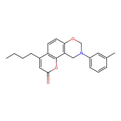 4-butyl-9-(m-tolyl)-9,10-dihydrochromeno[8,7-e][1,3]oxazin-2(8H)-one structure