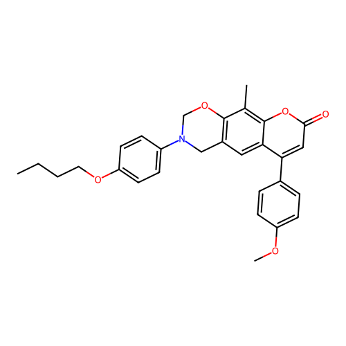 3-(4-butoxyphenyl)-6-(4-methoxyphenyl)-10-methyl-3,4-dihydrochromeno[6,7-e][1,3]oxazin-8(2H)-one structure