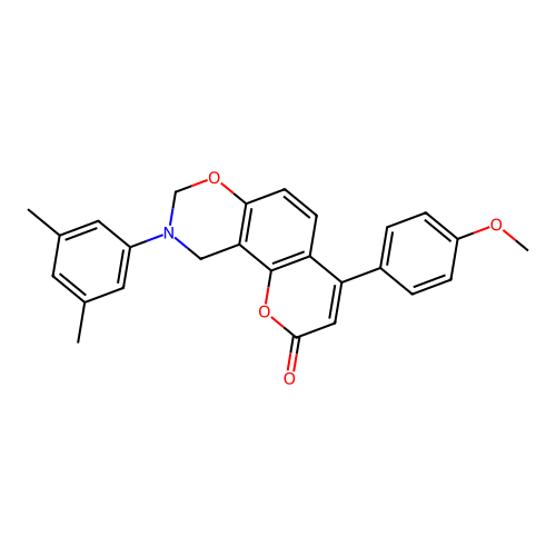 9-(3,5-dimethylphenyl)-4-(4-methoxyphenyl)-9,10-dihydrochromeno[8,7-e][1,3]oxazin-2(8H)-one structure