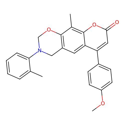 6-(4-methoxyphenyl)-10-methyl-3-(o-tolyl)-3,4-dihydrochromeno[6,7-e][1,3]oxazin-8(2H)-one structure