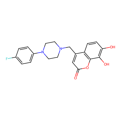 4-{[4-(4-fluorophenyl)piperazin-1-yl]methyl}-7,8-dihydroxy-2H-chromen-2-one structure
