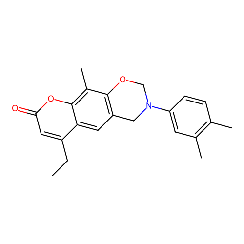 3-(3,4-dimethylphenyl)-6-ethyl-10-methyl-3,4-dihydrochromeno[6,7-e][1,3]oxazin-8(2H)-one structure