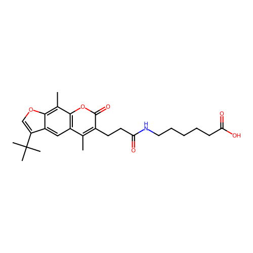 6-{[3-(3-tert-butyl-5,9-dimethyl-7-oxo-7H-furo[3,2-g]chromen-6-yl)propanoyl]amino}hexanoic acid structure