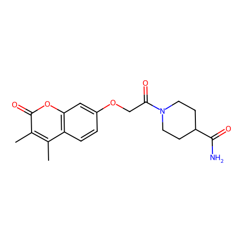 1-(2-((3,4-dimethyl-2-oxo-2H-chromen-7-yl)oxy)acetyl)piperidine-4-carboxamide structure