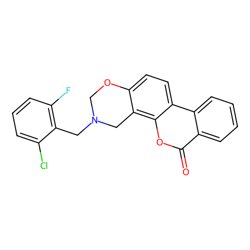 3-(2-chloro-6-fluorobenzyl)-3,4-dihydrobenzo[3,4]chromeno[8,7-e][1,3]oxazin-6(2H)-one structure