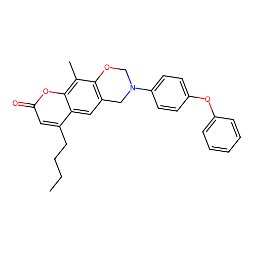 6-butyl-10-methyl-3-(4-phenoxyphenyl)-3,4-dihydrochromeno[6,7-e][1,3]oxazin-8(2H)-one structure