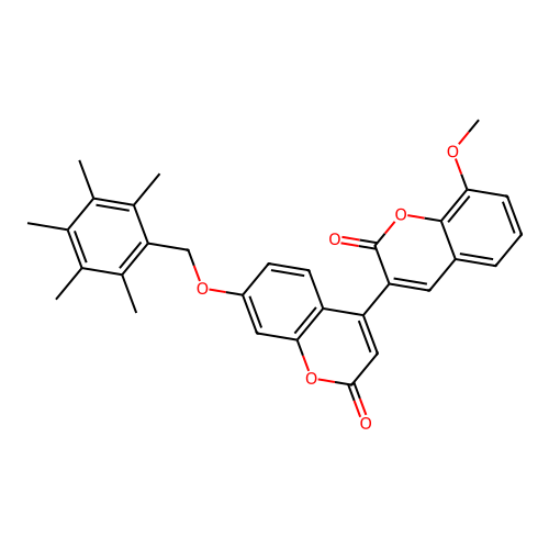 8-methoxy-7'-[(pentamethylbenzyl)oxy]-2H,2'H-3,4'-bichromene-2,2'-dione structure