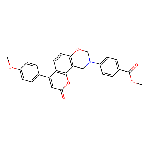 methyl 4-(4-(4-methoxyphenyl)-2-oxochromeno[8,7-e][1,3]oxazin-9(2H,8H,10H)-yl)benzoate structure