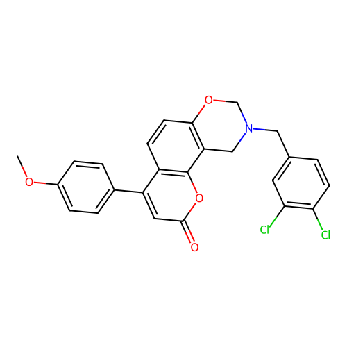 9-(3,4-dichlorobenzyl)-4-(4-methoxyphenyl)-9,10-dihydrochromeno[8,7-e][1,3]oxazin-2(8H)-one structure
