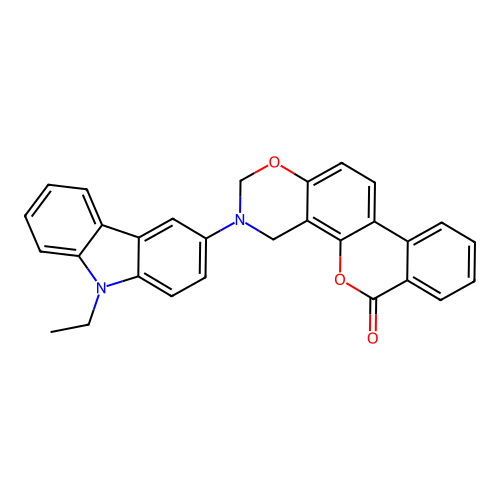 3-(9-ethyl-9H-carbazol-3-yl)-3,4-dihydrobenzo[3,4]chromeno[8,7-e][1,3]oxazin-6(2H)-one structure