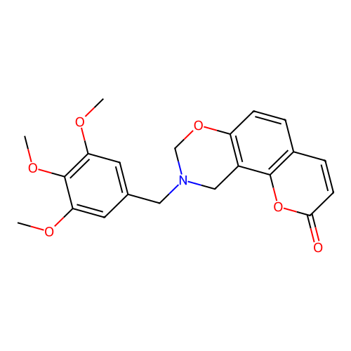 9-(3,4,5-trimethoxybenzyl)-9,10-dihydro-2H,8H-chromeno[8,7-e][1,3]oxazin-2-one structure