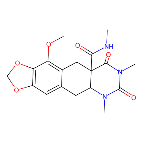11-methoxy-N,6,8-trimethyl-7,9-dioxo-5,5a,6,7,8,9,9a,10-octahydro-[1,3]dioxolo[4',5':4,5]benzo[1,2-g]quinazoline-9a-carboxamide structure