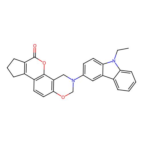 3-(9-ethyl-9H-carbazol-3-yl)-3,4,8,9-tetrahydro-2H-cyclopenta[3,4]chromeno[8,7-e][1,3]oxazin-6(7H)-one structure