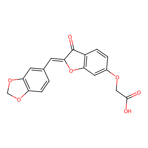 (Z)-2-((2-(benzo[d][1,3]dioxol-5-ylmethylene)-3-oxo-2,3-dihydrobenzofuran-6-yl)oxy)acetic acid structure