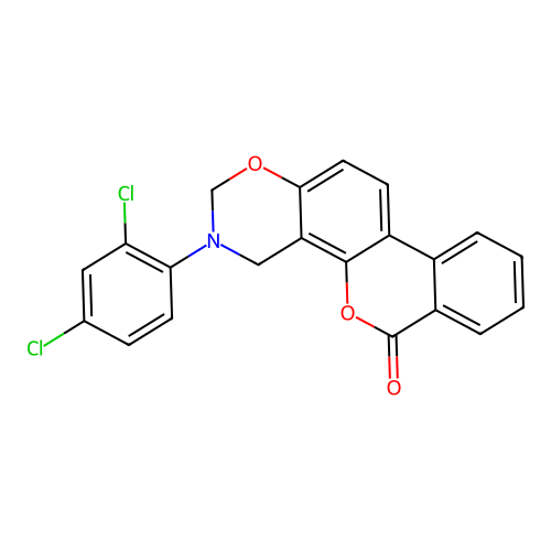 3-(2,4-dichlorophenyl)-3,4-dihydrobenzo[3,4]chromeno[8,7-e][1,3]oxazin-6(2H)-one structure