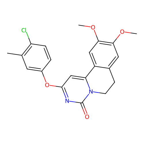 2-(4-chloro-3-methylphenoxy)-9,10-dimethoxy-6,7-dihydro-4H-pyrimido[6,1-a]isoquinolin-4-one structure