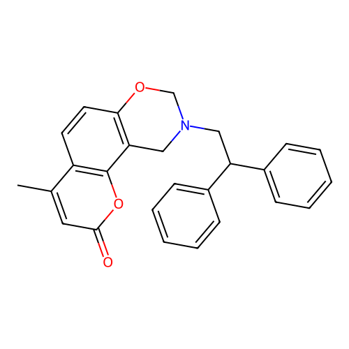 9-(2,2-diphenylethyl)-4-methyl-9,10-dihydrochromeno[8,7-e][1,3]oxazin-2(8H)-one structure