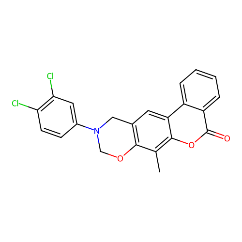 10-(3,4-dichlorophenyl)-7-methyl-10,11-dihydrobenzo[3,4]chromeno[6,7-e][1,3]oxazin-5(9H)-one structure