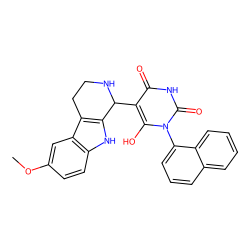 6-hydroxy-5-(6-methoxy-2,3,4,9-tetrahydro-1H-pyrido[3,4-b]indol-1-yl)-3-(naphthalen-1-yl)pyrimidine-2,4(1H,3H)-dione structure