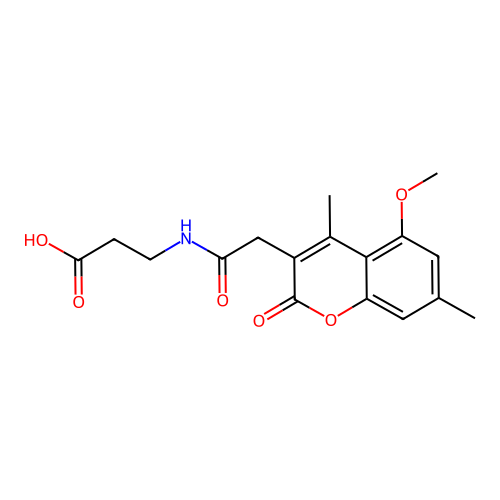 N-[(5-methoxy-4,7-dimethyl-2-oxo-2H-chromen-3-yl)acetyl]-beta-alanine structure