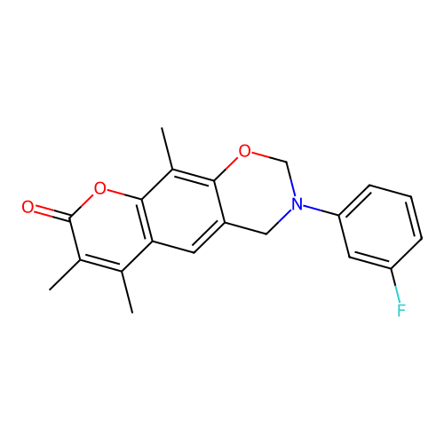3-(3-fluorophenyl)-6,7,10-trimethyl-3,4-dihydrochromeno[6,7-e][1,3]oxazin-8(2H)-one structure
