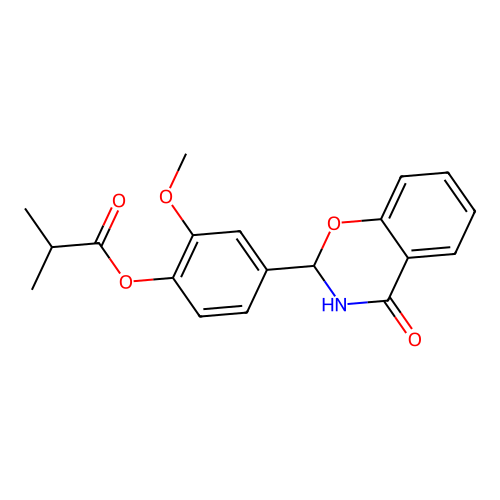 2-methoxy-4-(4-oxo-3,4-dihydro-2H-1,3-benzoxazin-2-yl)phenyl 2-methylpropanoate structure
