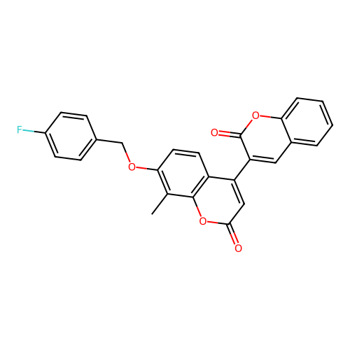 7'-((4-fluorobenzyl)oxy)-8'-methyl-2H,2'H-[3,4'-bichromene]-2,2'-dione structure