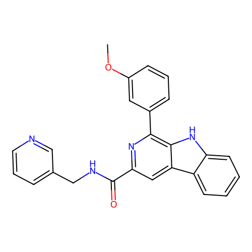 1-(3-methoxyphenyl)-N-(pyridin-3-ylmethyl)-9H-pyrido[3,4-b]indole-3-carboxamide structure