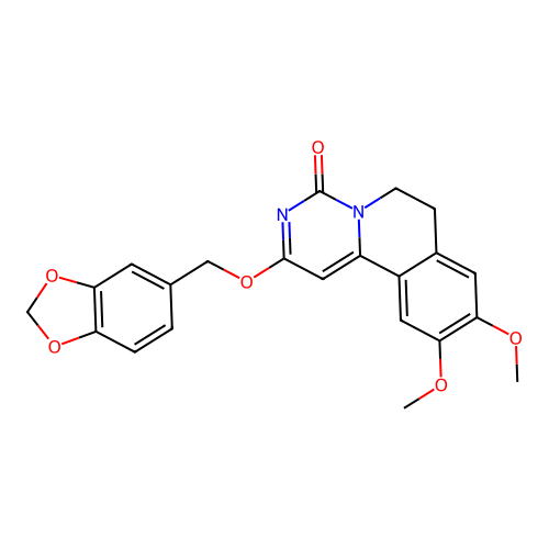 2-(benzo[d][1,3]dioxol-5-ylmethoxy)-9,10-dimethoxy-6,7-dihydro-4H-pyrimido[6,1-a]isoquinolin-4-one structure