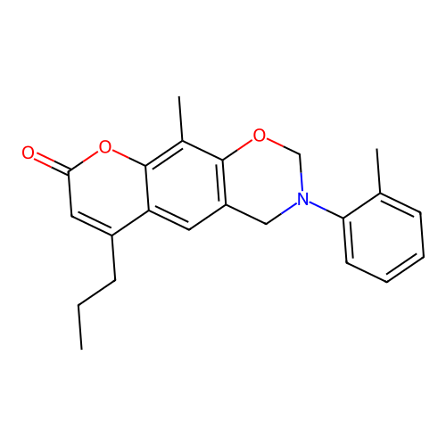 10-methyl-6-propyl-3-(o-tolyl)-3,4-dihydrochromeno[6,7-e][1,3]oxazin-8(2H)-one structure