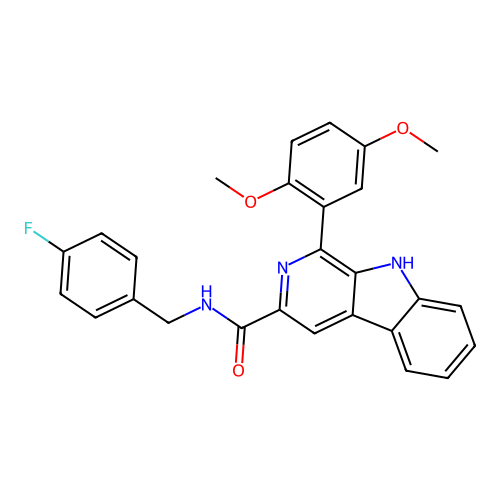 1-(2,5-dimethoxyphenyl)-N-(4-fluorobenzyl)-9H-beta-carboline-3-carboxamide structure
