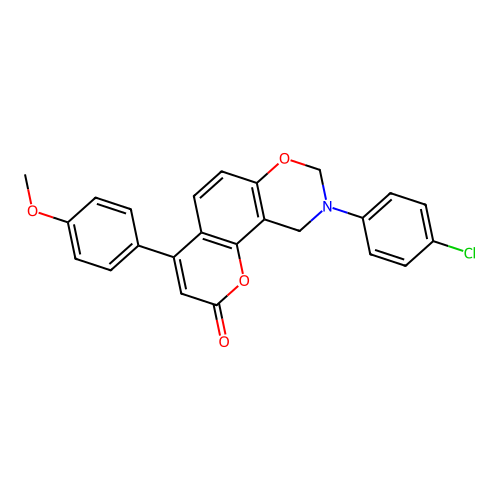 9-(4-chlorophenyl)-4-(4-methoxyphenyl)-9,10-dihydrochromeno[8,7-e][1,3]oxazin-2(8H)-one structure