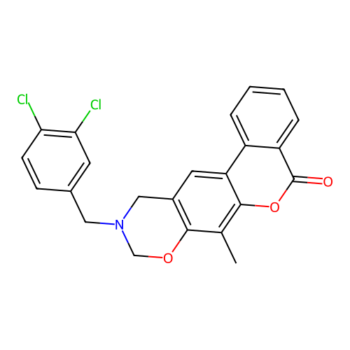10-(3,4-dichlorobenzyl)-7-methyl-10,11-dihydrobenzo[3,4]chromeno[6,7-e][1,3]oxazin-5(9H)-one structure