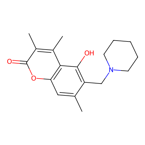 5-hydroxy-3,4,7-trimethyl-6-(piperidin-1-ylmethyl)-2H-chromen-2-one structure