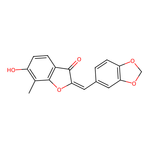 (2E)-2-(1,3-benzodioxol-5-ylmethylene)-6-hydroxy-7-methyl-1-benzofuran-3(2H)-one structure