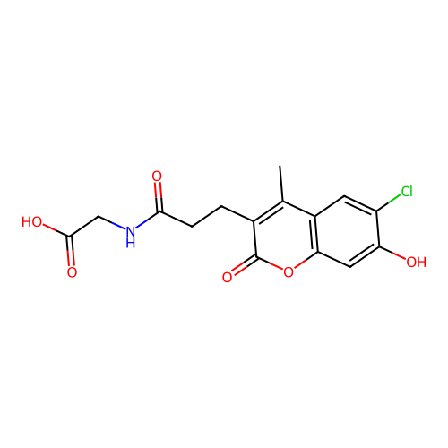 N-[3-(6-chloro-7-hydroxy-4-methyl-2-oxo-2H-chromen-3-yl)propanoyl]glycine structure