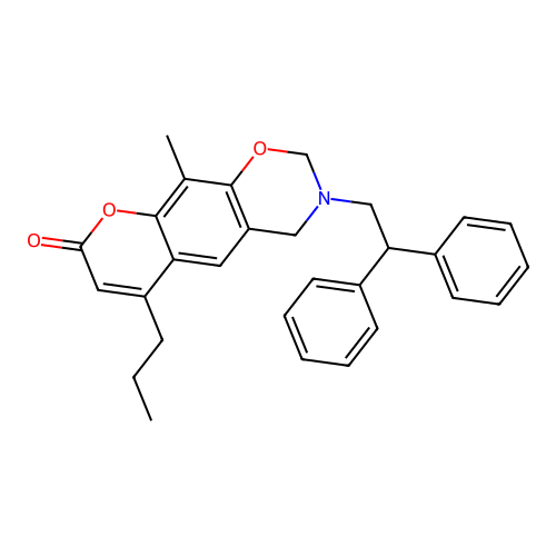 3-(2,2-diphenylethyl)-10-methyl-6-propyl-3,4-dihydrochromeno[6,7-e][1,3]oxazin-8(2H)-one structure
