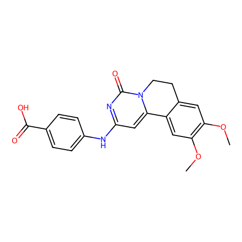 4-((9,10-dimethoxy-4-oxo-6,7-dihydro-4H-pyrimido[6,1-a]isoquinolin-2-yl)amino)benzoic acid structure