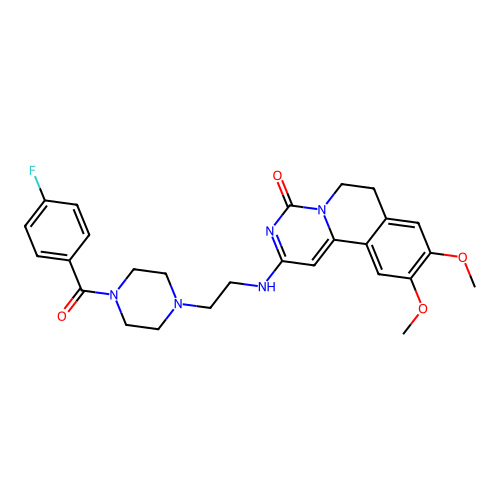 2-((2-(4-(4-fluorobenzoyl)piperazin-1-yl)ethyl)amino)-9,10-dimethoxy-6,7-dihydro-4H-pyrimido[6,1-a]isoquinolin-4-one structure