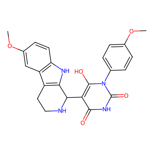 6-hydroxy-5-(6-methoxy-2,3,4,9-tetrahydro-1H-pyrido[3,4-b]indol-1-yl)-3-(4-methoxyphenyl)pyrimidine-2,4(1H,3H)-dione structure
