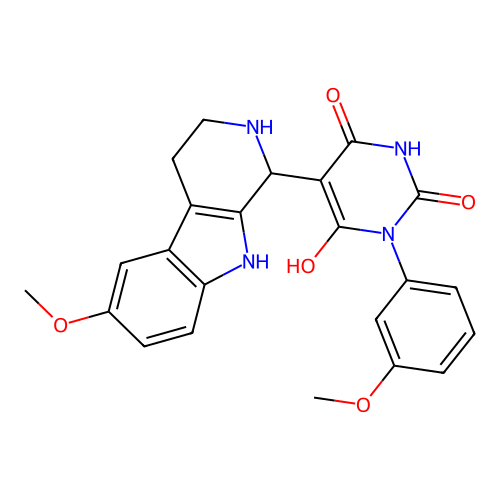 6-hydroxy-5-(6-methoxy-2,3,4,9-tetrahydro-1H-pyrido[3,4-b]indol-1-yl)-3-(3-methoxyphenyl)pyrimidine-2,4(1H,3H)-dione structure