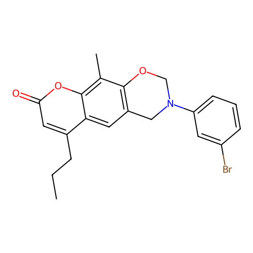 3-(3-bromophenyl)-10-methyl-6-propyl-3,4-dihydrochromeno[6,7-e][1,3]oxazin-8(2H)-one structure