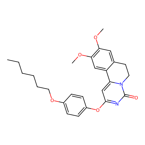 2-(4-(hexyloxy)phenoxy)-9,10-dimethoxy-6,7-dihydro-4H-pyrimido[6,1-a]isoquinolin-4-one structure
