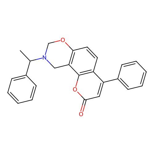 4-phenyl-9-(1-phenylethyl)-9,10-dihydrochromeno[8,7-e][1,3]oxazin-2(8H)-one structure