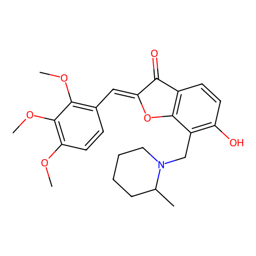 (Z)-6-hydroxy-7-((2-methylpiperidin-1-yl)methyl)-2-(2,3,4-trimethoxybenzylidene)benzofuran-3(2H)-one structure