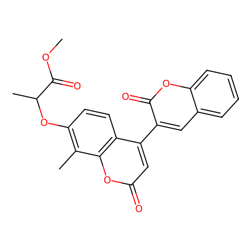 methyl 2-((8'-methyl-2,2'-dioxo-2H,2'H-[3,4'-bichromen]-7'-yl)oxy)propanoate structure