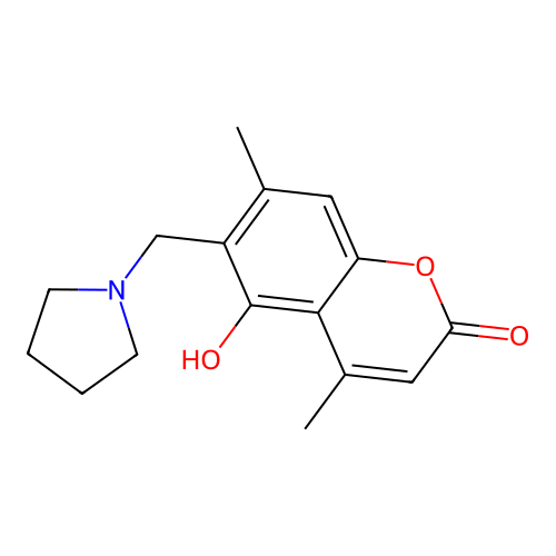 5-hydroxy-4,7-dimethyl-6-(pyrrolidin-1-ylmethyl)-2H-chromen-2-one structure