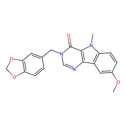 3-(benzo[d][1,3]dioxol-5-ylmethyl)-8-methoxy-5-methyl-3H-pyrimido[5,4-b]indol-4(5H)-one structure