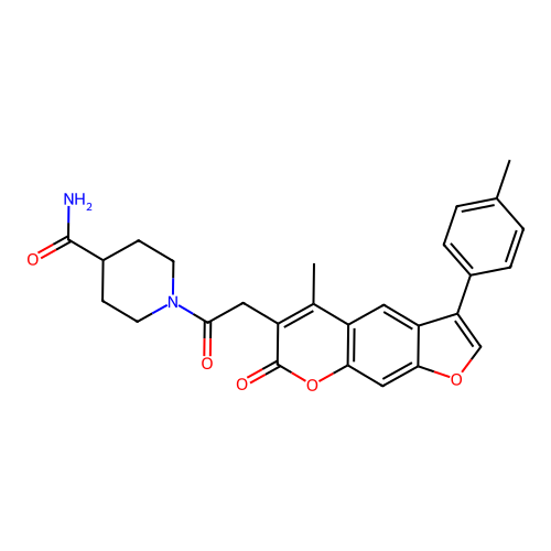 1-{[5-methyl-3-(4-methylphenyl)-7-oxo-7H-furo[3,2-g]chromen-6-yl]acetyl}piperidine-4-carboxamide structure